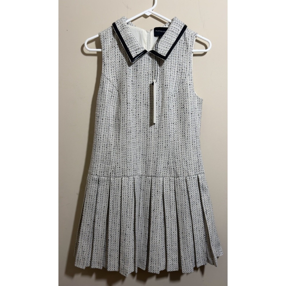 NWT Mustard Seed Pleated Tweed Mini Dress with Collar Size Medium Fully Lined